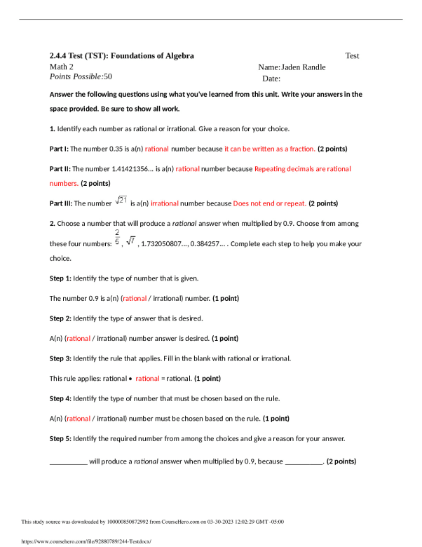 2.4.4 Test Apex High MATH 2