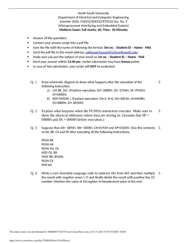 North South University CSE 331 Microprocessor Interfacing and Embedded ...