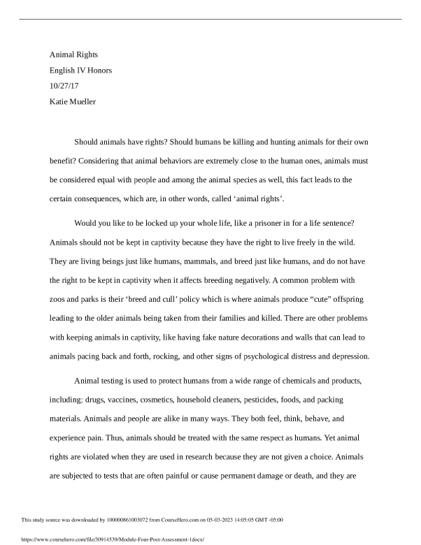 Module Four Post Assessment (1). Holly Springs High School ENGLISH 101