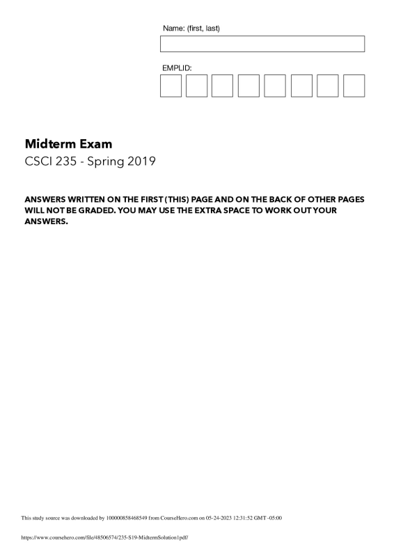 Midterm Exam CSCI 235 - Spring 2019 preview image