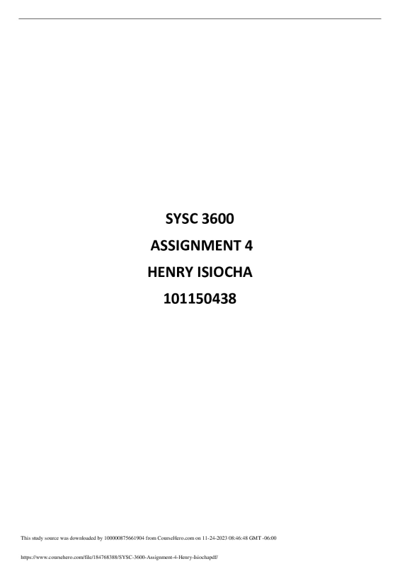 SYSC 3600 ASSIGNMENT 4 HENRY ISIOCHA 101150438 preview image