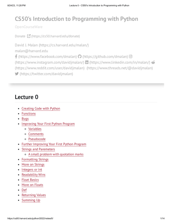 Lecture 0 - CS50's Introduction to Programming with Python preview image
