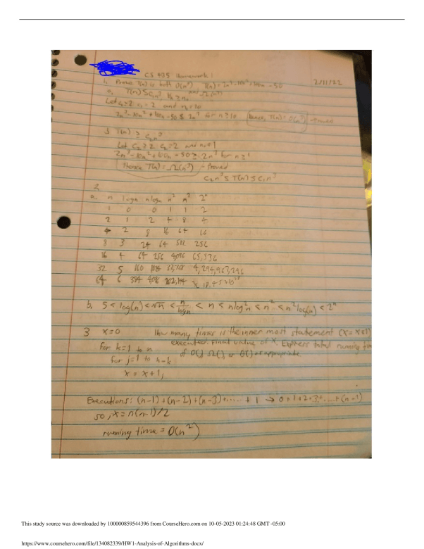 HW1 Analysis of Algorithms   New Jersey Institute Of Technology CS 43 preview image
