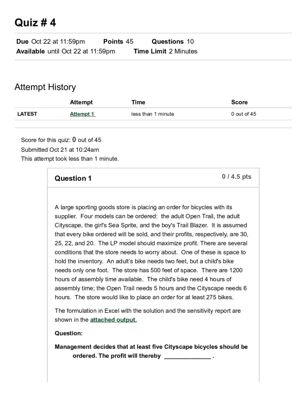 Quiz # 4_ DSCI 5210 Section(s) 001,002 (Fall 2022 1) Suffolk County Community College ITL 5240 document preview