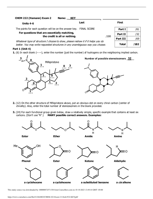 CHEM 222 Exam 2 U4to6 F22 KEY. preview image