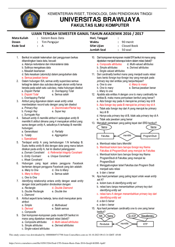 Soal UTS Sistem Basis Data 2016-Ganjil [KODE A].
