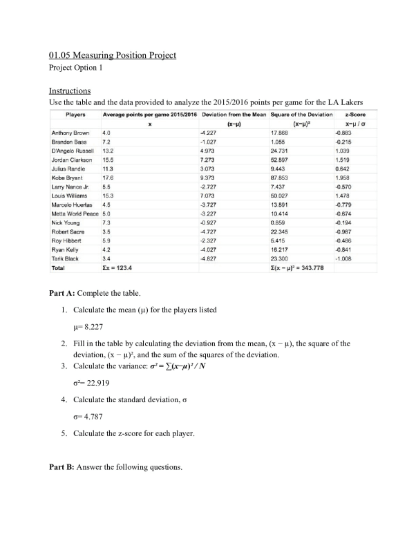 01.05 Measuring Position Project  Fairview High School MATH 256 preview image