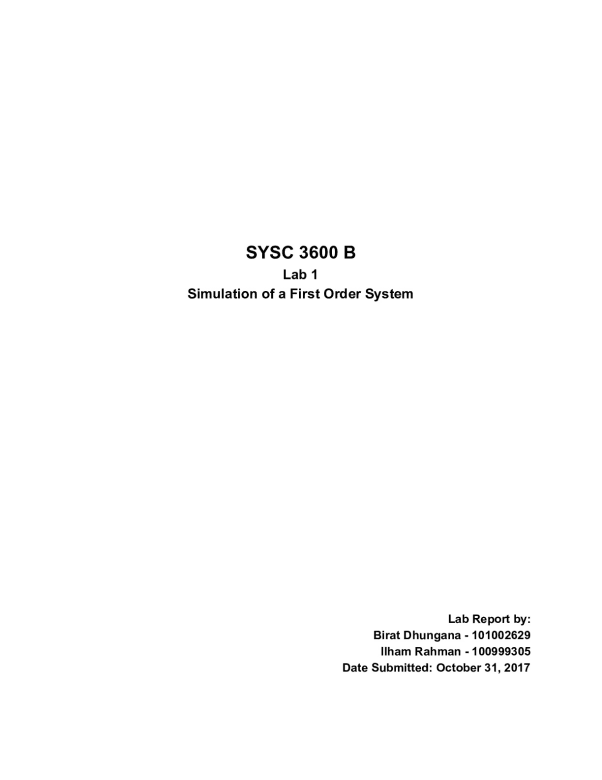 SYSC 3600 B Lab 1 Simulation of a First Order System preview image
