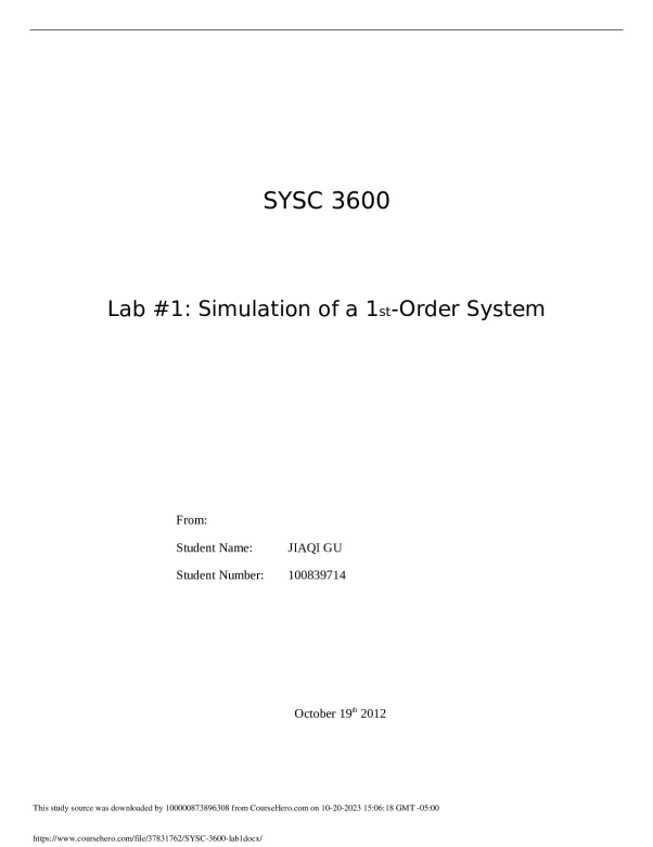 SYSC 3600 Lab #1: Simulation of a 1st-Order System preview image