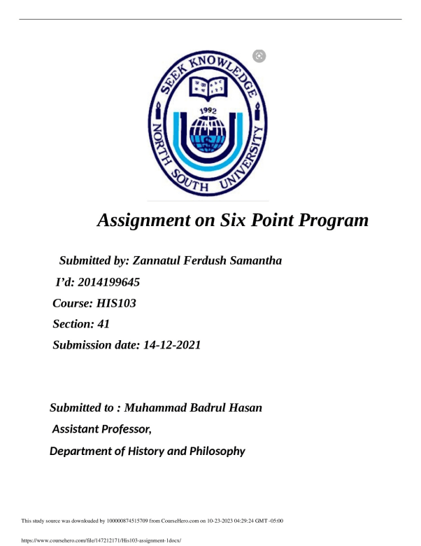 Assignment on Six Point Program