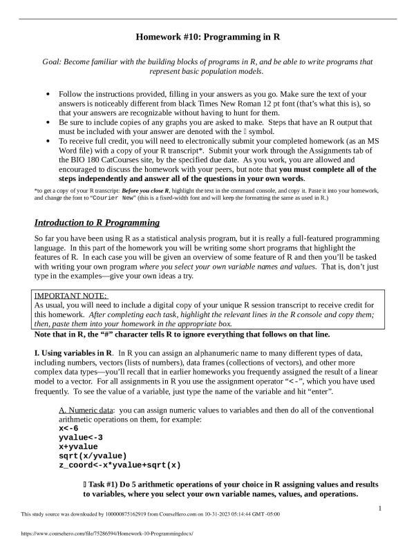 Homework 10 Programming.