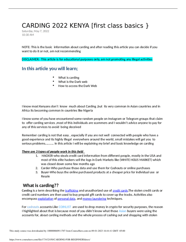 CARDING 2022 KENYA [first class basics }