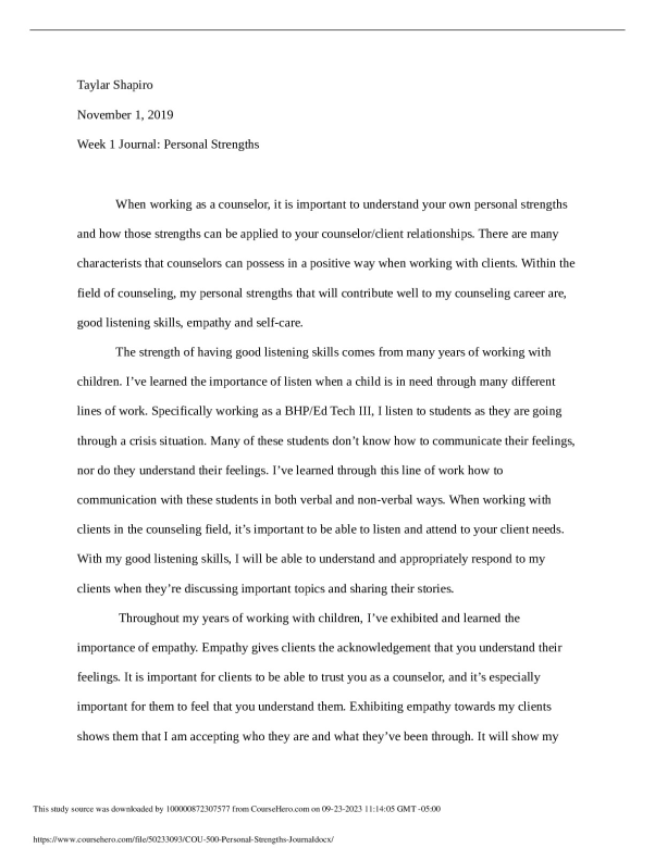 COU-500 Personal Strengths Journal. preview image