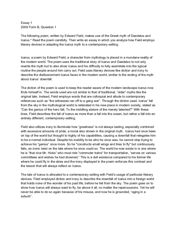 AP Lit. 2009 Form B Essay. preview image