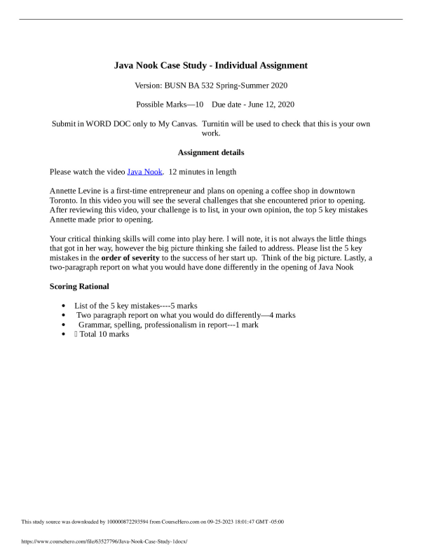 Java Nook Case Study - Individual Assignment
