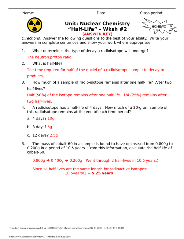 HalfLife Key (2) Chicago State University SCIENCE 101 preview image