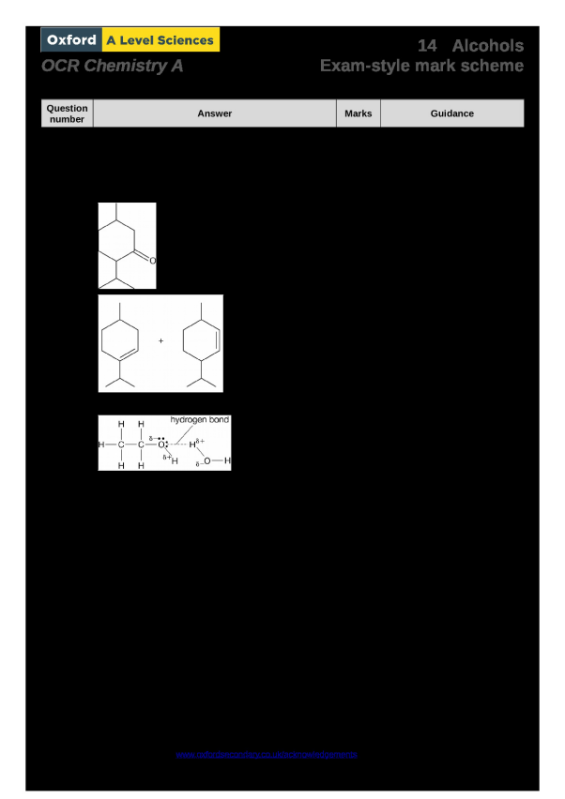 OCR Chemistry A 14 Alcohols Exam-style mark scheme preview image