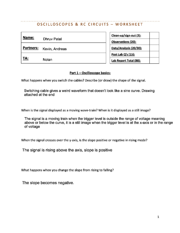 Rc Circuit Worksheet.pdf OSCILLOSCOPES &RC CIRCUITS—WORKSHEET