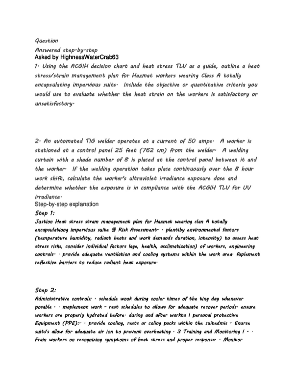 1. Using the ACGIH decision chart and heat stress TLV as a guide,...