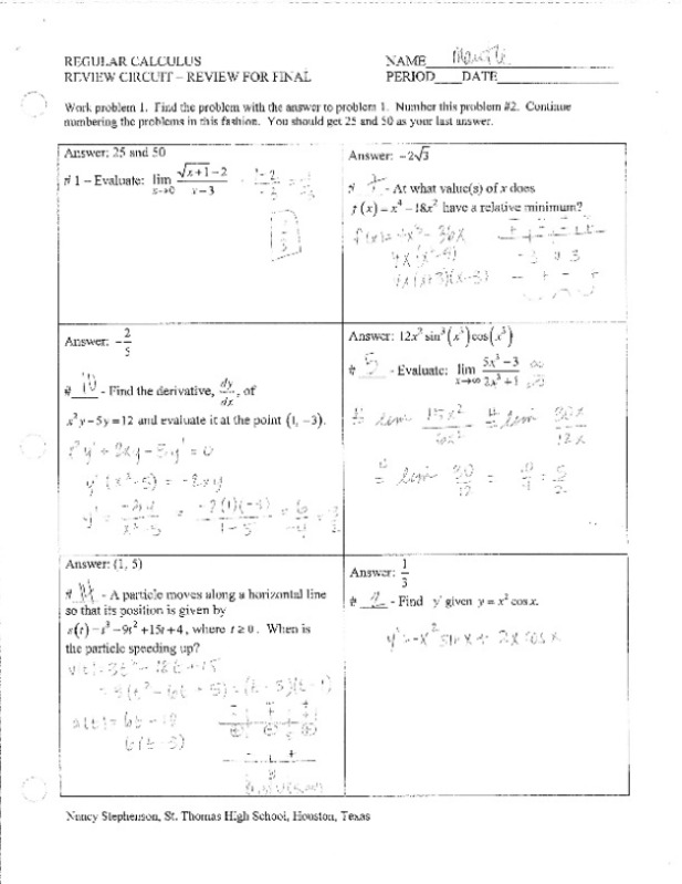 KEY Circuit Review for Final Sem 1 Calc AB KEY Preview Page