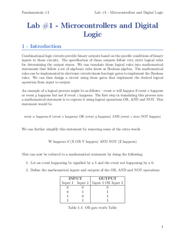 Lab #1 - Microcontrollers and Digital Logic