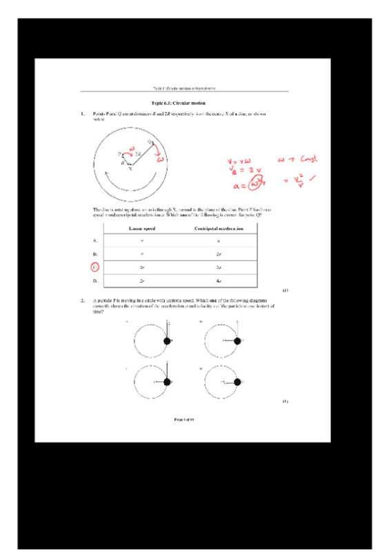 Circular motion worksheet.