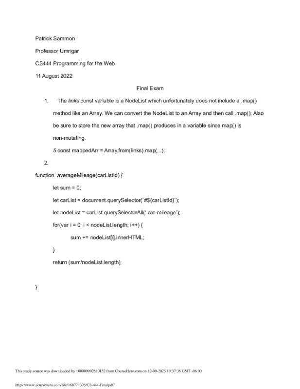 Patrick SammonProfessor UmrigarCS444 Programming for the Web11 August ...