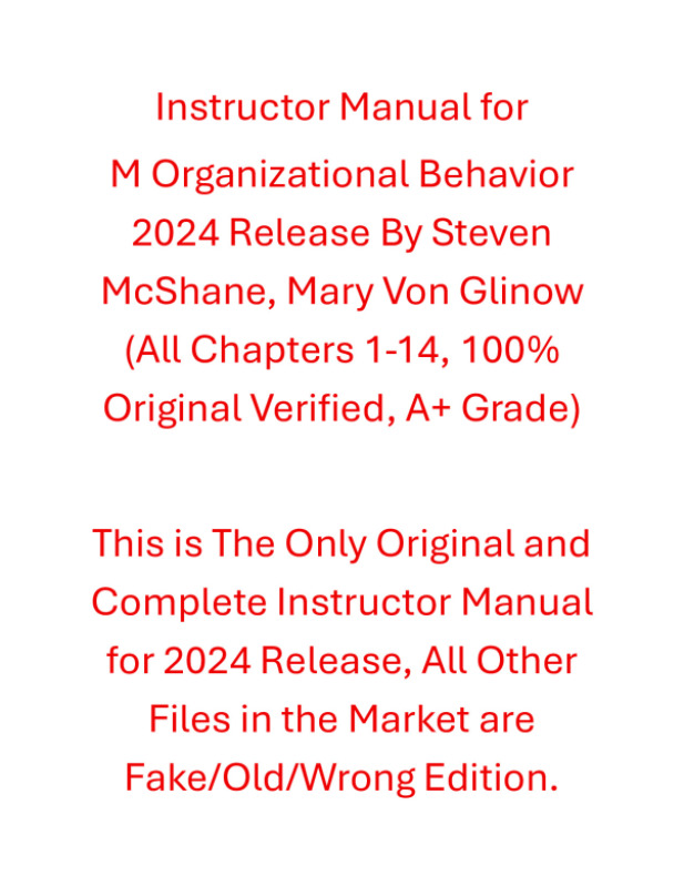 Instructor Manual M Organizational Behavior 2024 Release By Steven McShane, Mary Von Glinow preview image