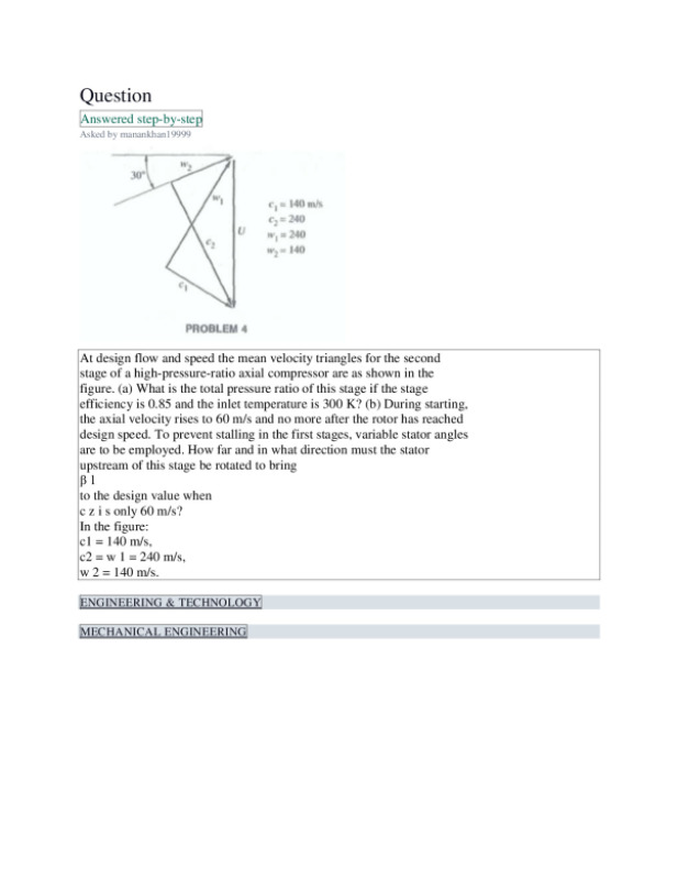 At design flow and speed the mean velocity triangles for the second ...