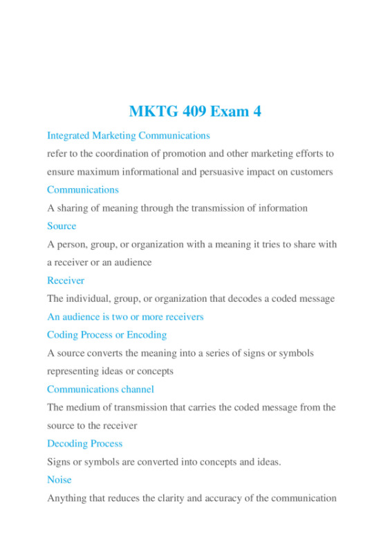 MKTG 409 Exam 4