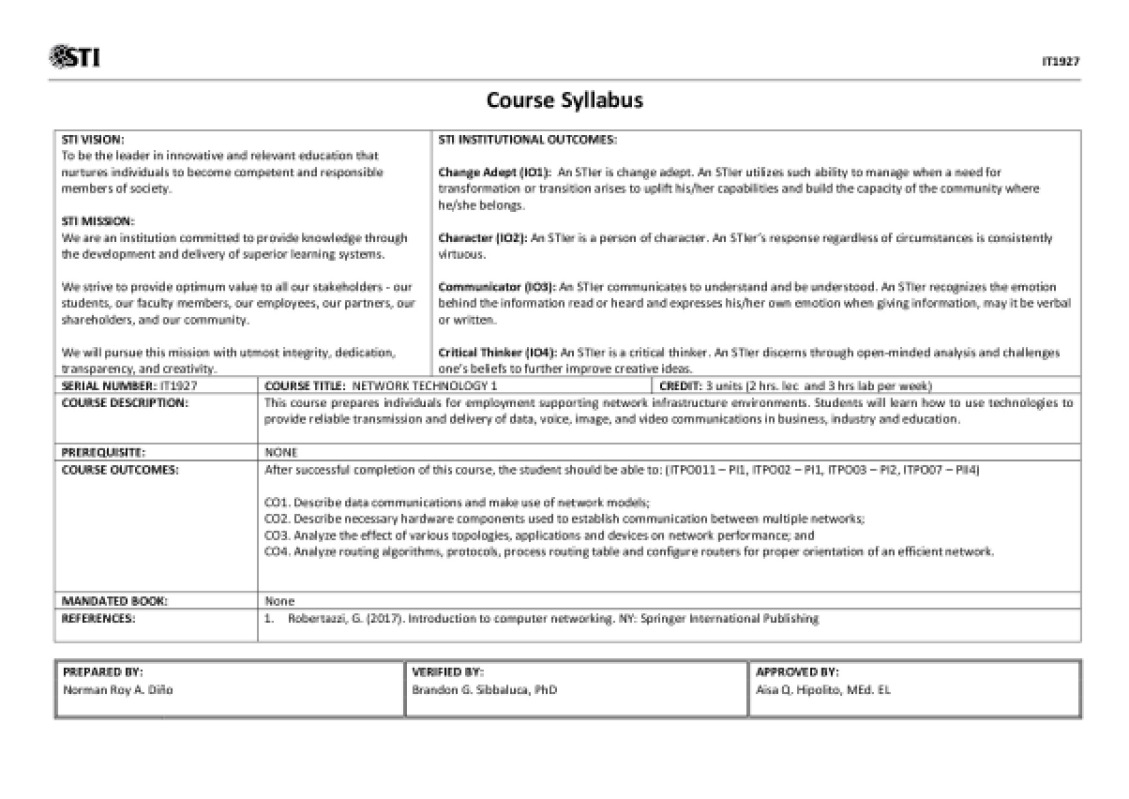 IT1927 Syllabus and Course Outline preview image