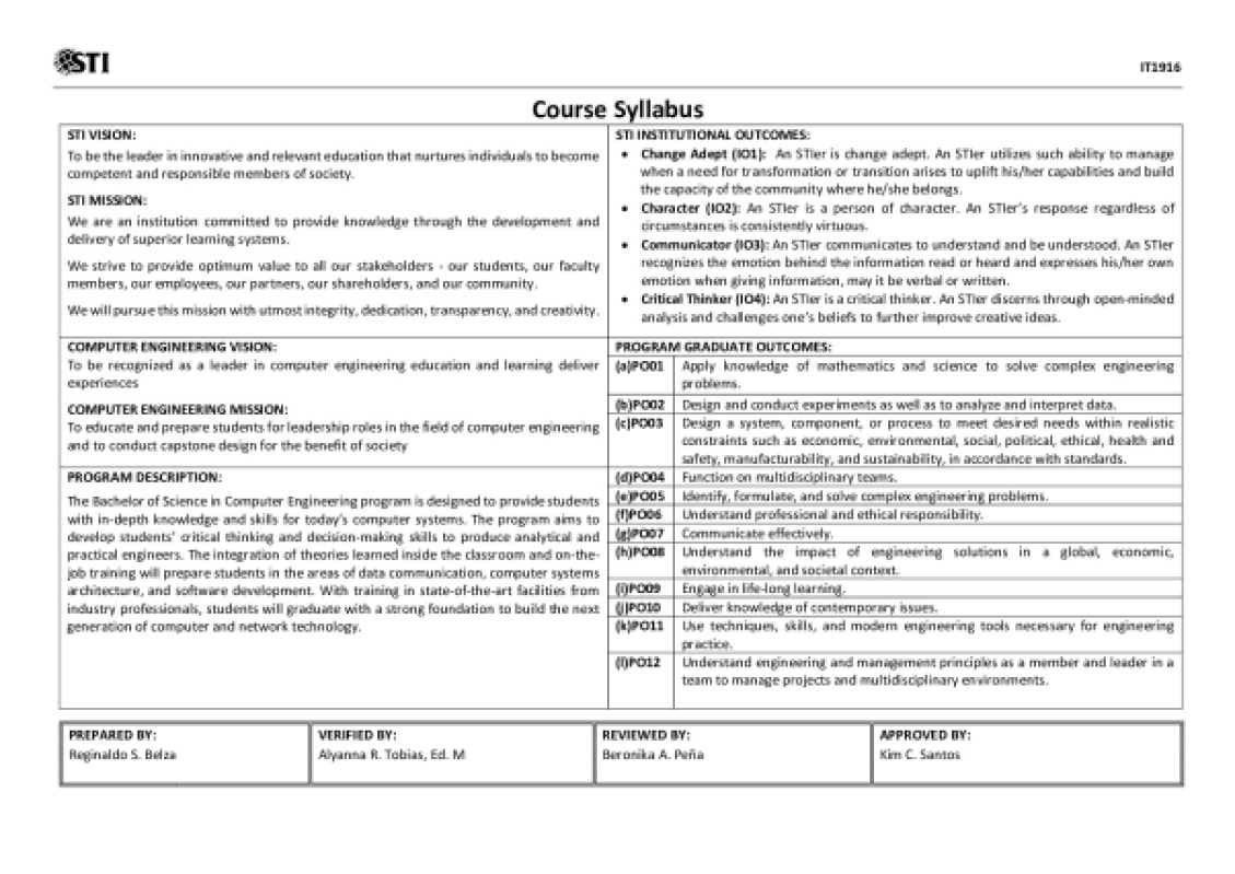 IT1916 Syllabus and Course Outline preview image
