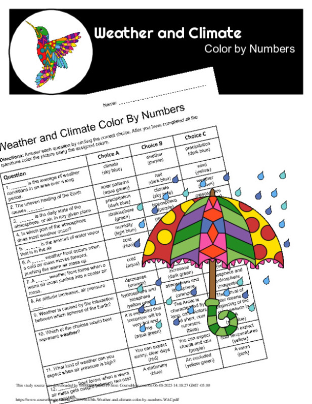 Science 7TH Weather and Climate Color by Numbers Science 7TH Weather and Climate Color by Numbers