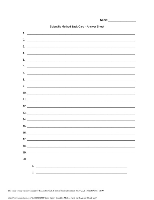 Kami Export - Scientific Method Task Card Answer Sheet