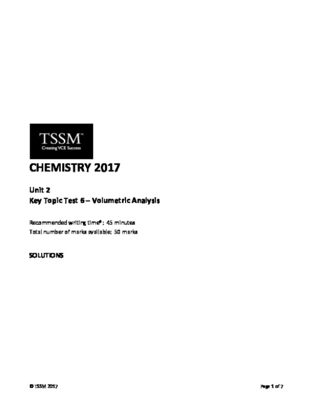 2017 Unit 2 Chemistry KTT 6 Volumetric analysis - Solutions. preview image