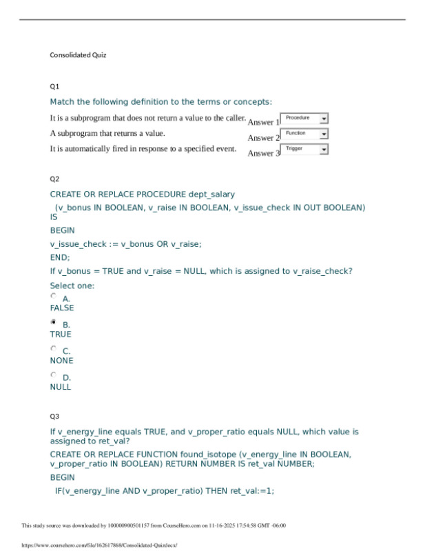 Consolidated Quiz MIT 412 Advanced Database Systems | AMA University Online Education preview image
