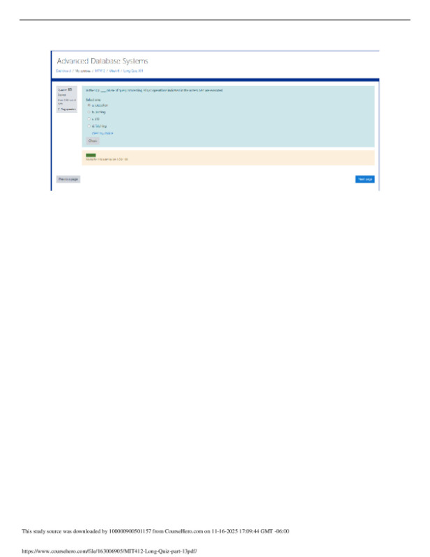 MIT412 Long Quiz part 13 MIT412 Long Quiz part 16 | MIT 412: Advanced Database System - AMAOEd preview image