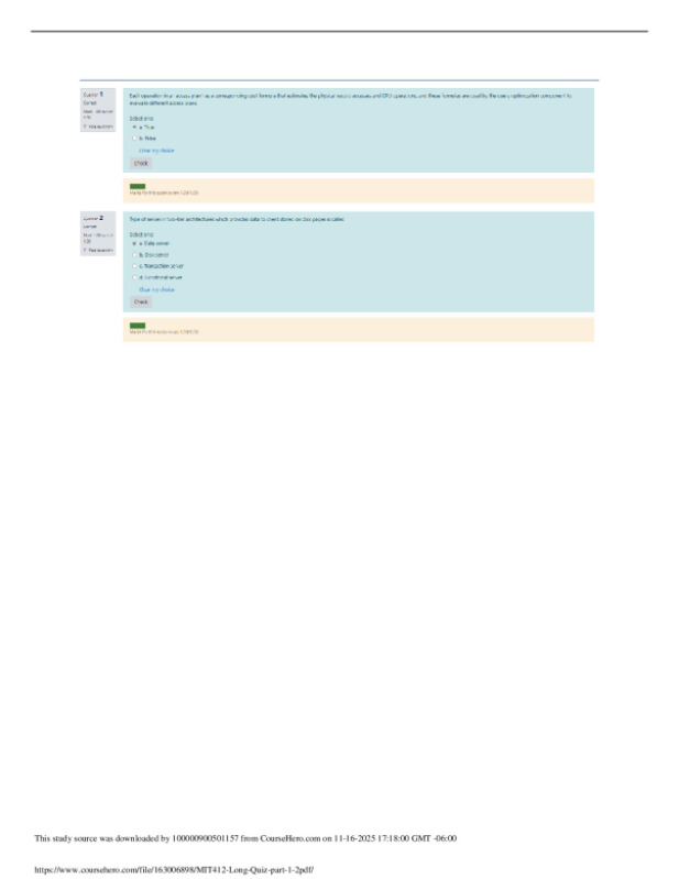 MIT412 Long Quiz part 1-2. | MIT412 Long Quiz part 16 | MIT 412: Advanced Database System - AMAOEd preview image