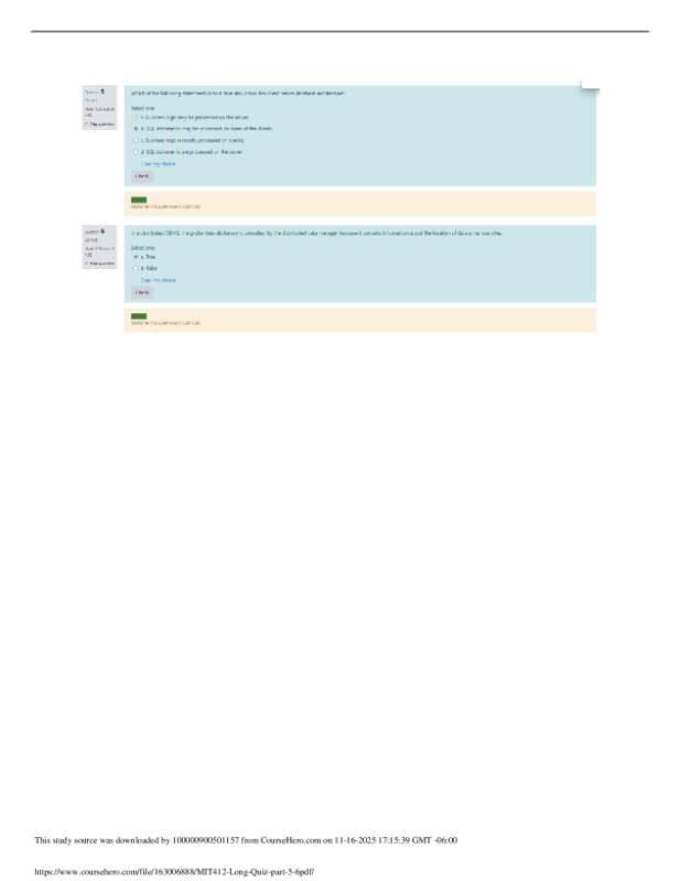 MIT412 Long Quiz part 5-6 MIT412 Long Quiz part 16 | MIT 412: Advanced Database System - AMAOEd preview image