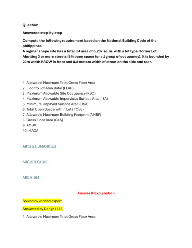 Compute the following requirement based on the National Building Code of the philippines