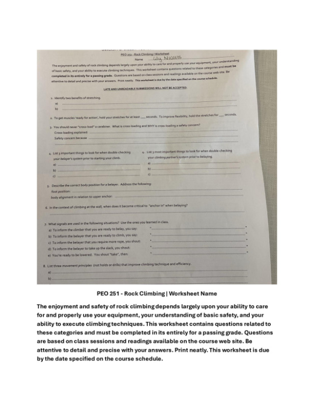 PEO 251 - Rock Climbing 