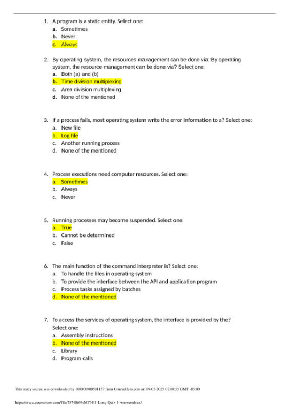 MIT411 Long Quiz 1 Answers. preview image