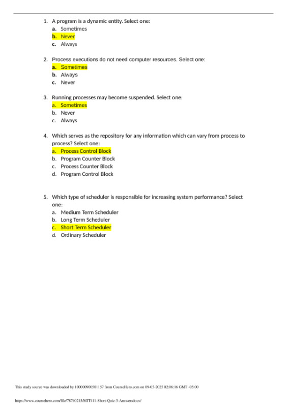 MIT411 Short Quiz 3 Answers preview image