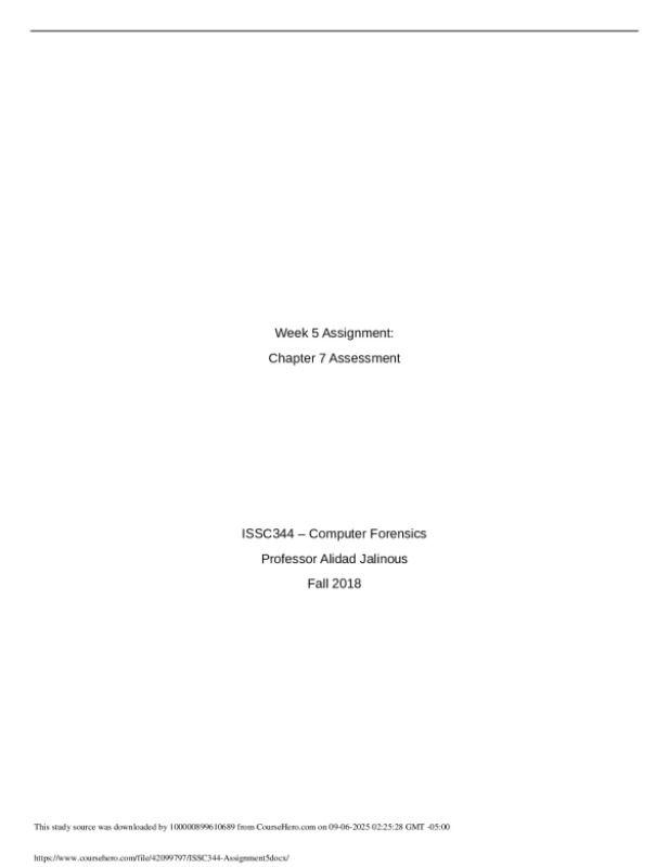 Week 5 Assignment: Chapter 7 Assessment ISSC344 – Computer Forensics preview image