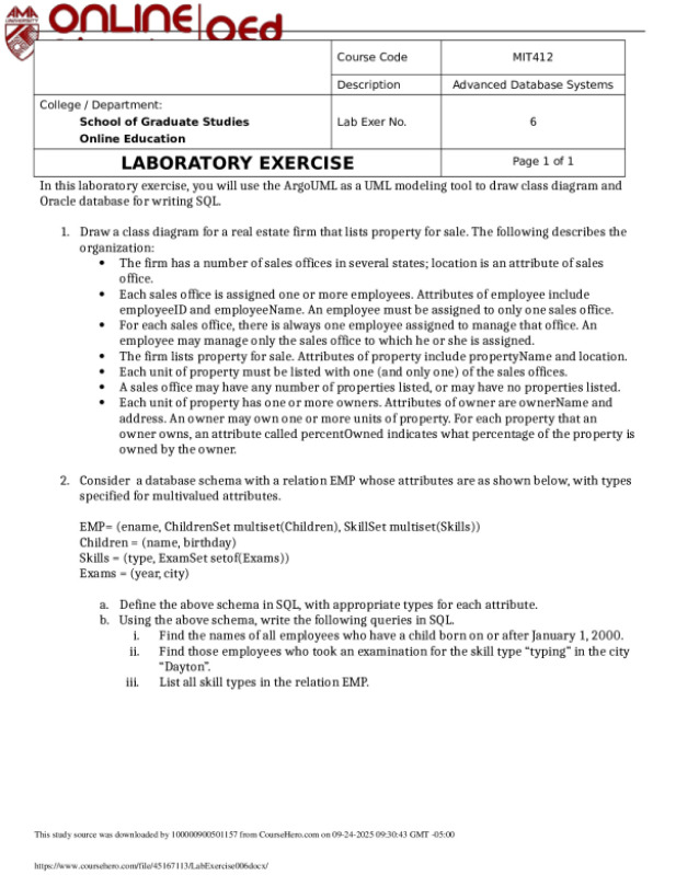 MIT412  Advanced Database Systems preview image