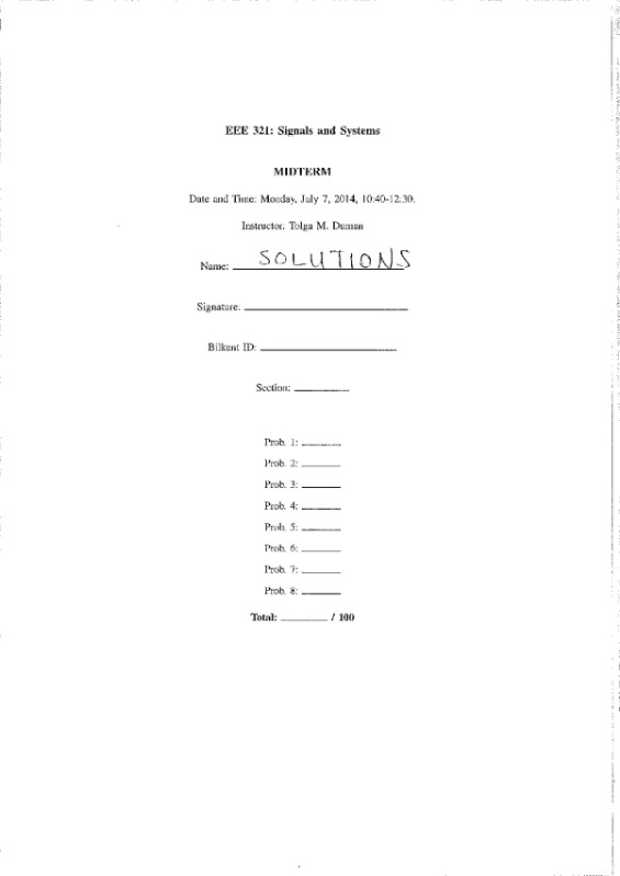 EEE 321: Signals and Systems MIDTERM preview image