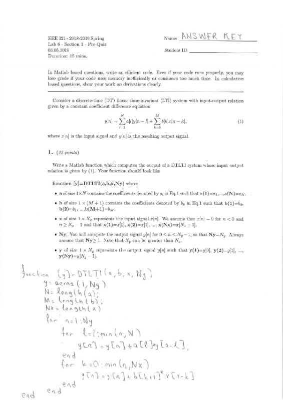 İhsan Doğramacı Bilkent University EEE 321 quiz6_sol. preview image