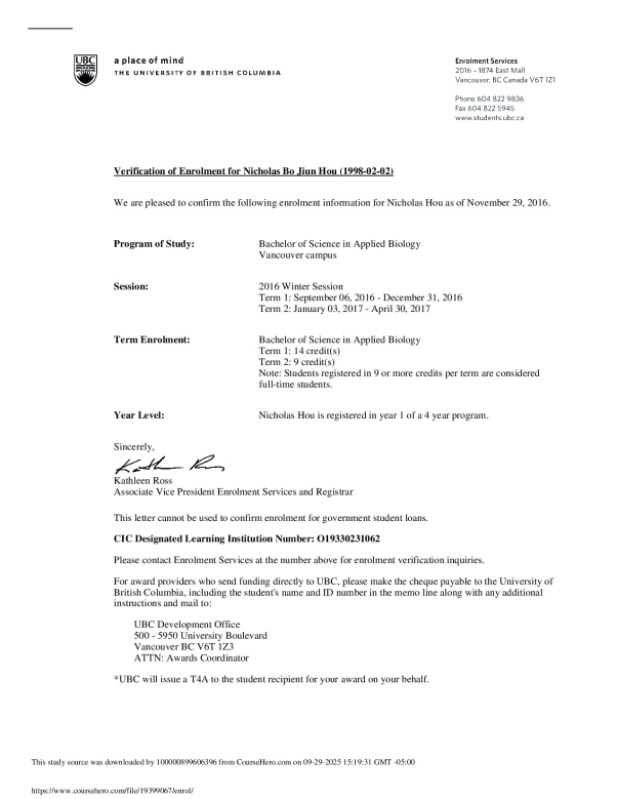 Verification of Enrolment for Nicholas Bo Jiun Hou (1998-02-02) preview image