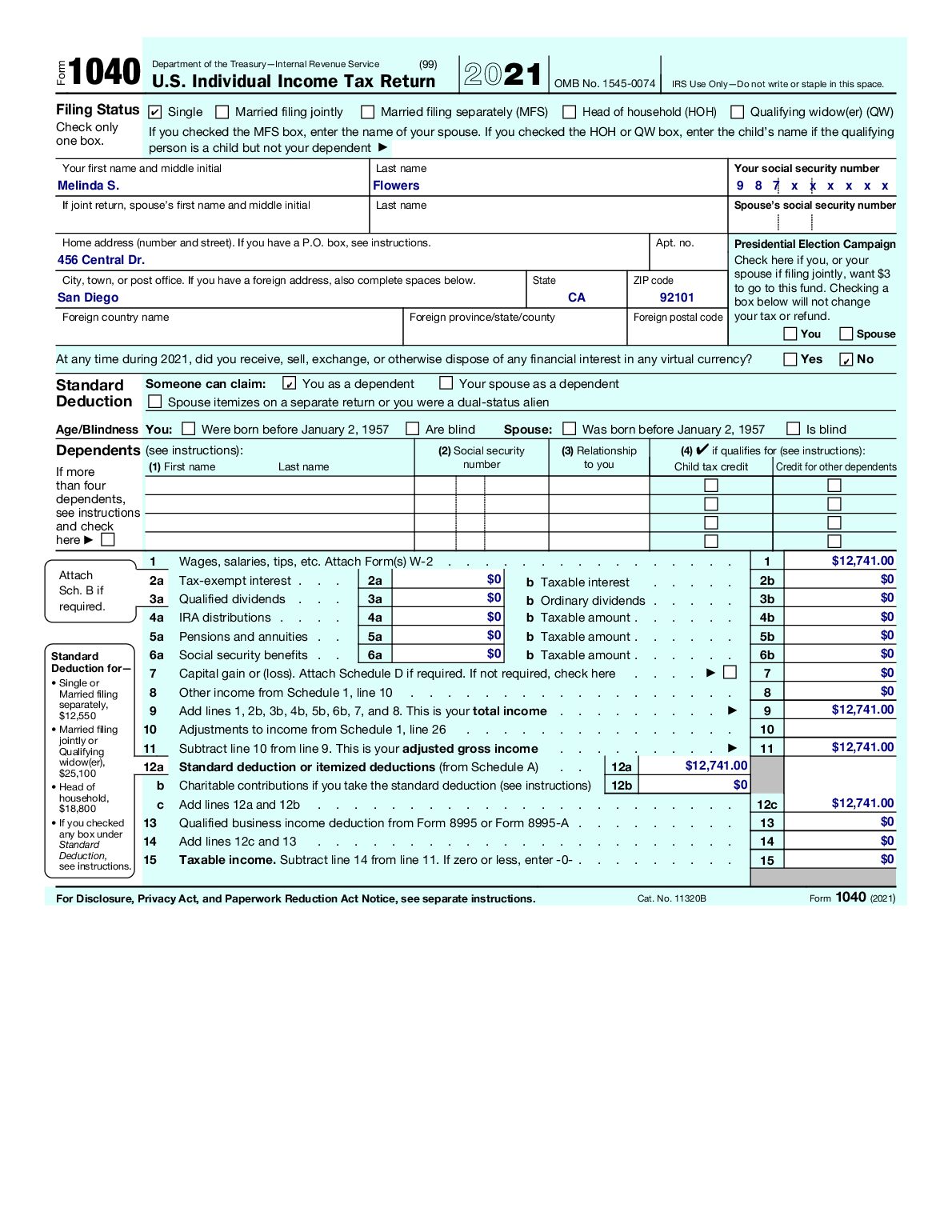 FORM 1040 U.S. Individual Income Tax Return Department of the Treasury—Internal Revenue Service preview image