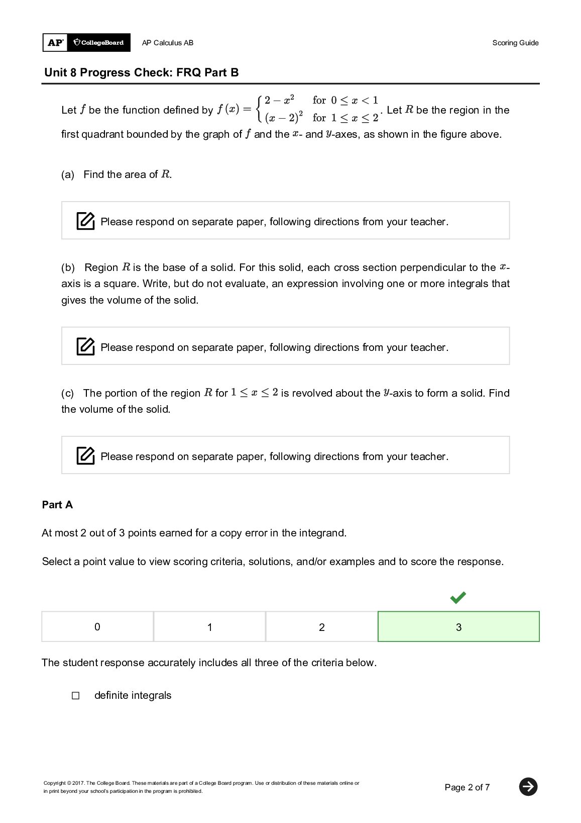 AP Calculus AB Scoring Guide Unit 8 Progress Check: FRQ Part B